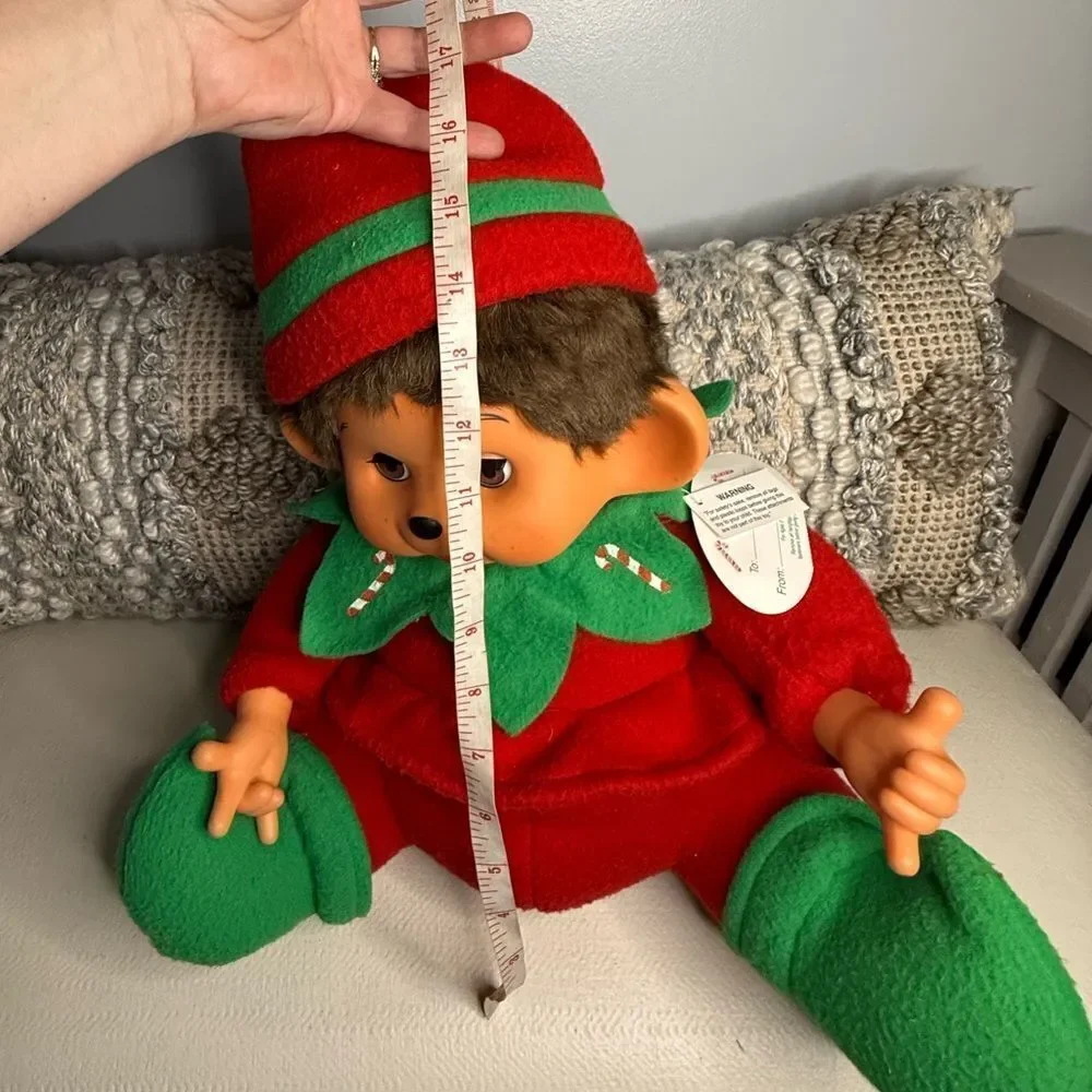 Vtg Large Monchhichi Christmas Open Close Eyes Thumb Sucking Plush Monkey  Tags